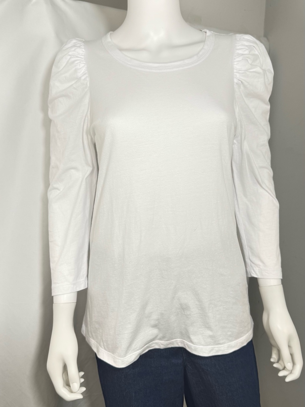Pomander Place White Puff Sleeve Crewneck Top XS Cotton